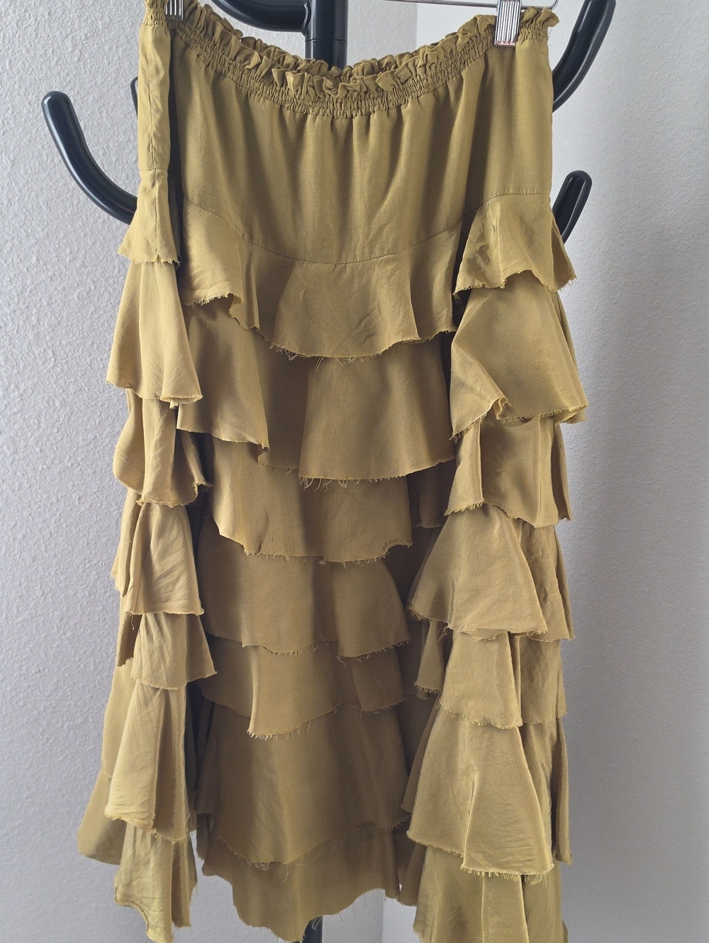 Zara Mustard Tiered Ruffle Midi Skirt